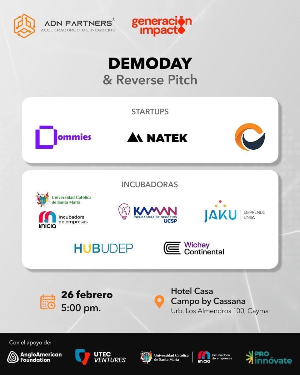 Portada de Presentación de Proyectos Acelerados por ADN Partners | Generación Impacto