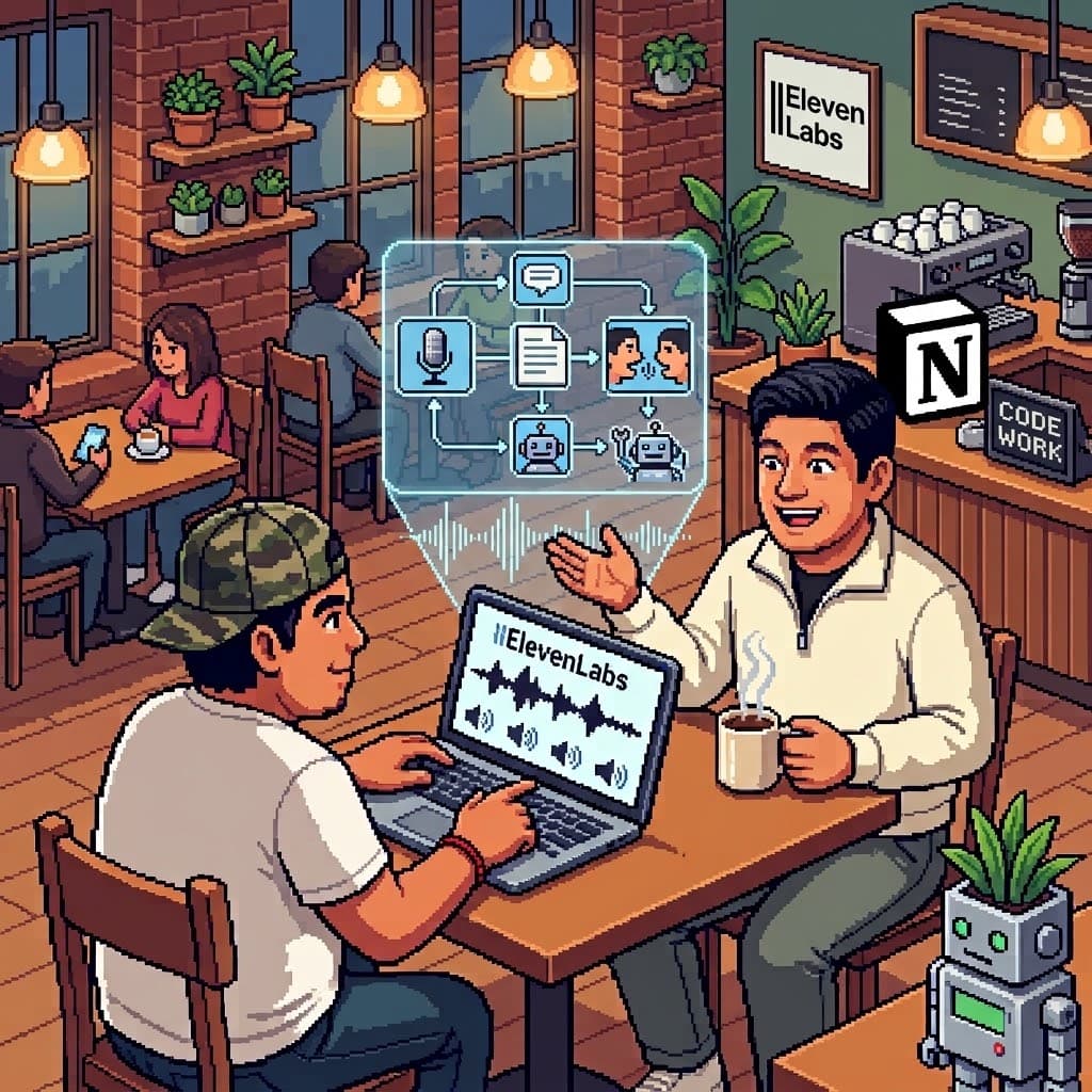 Portada de Flows en ElevenLabs: orquesta voz, contenido y conversaciones con Notion