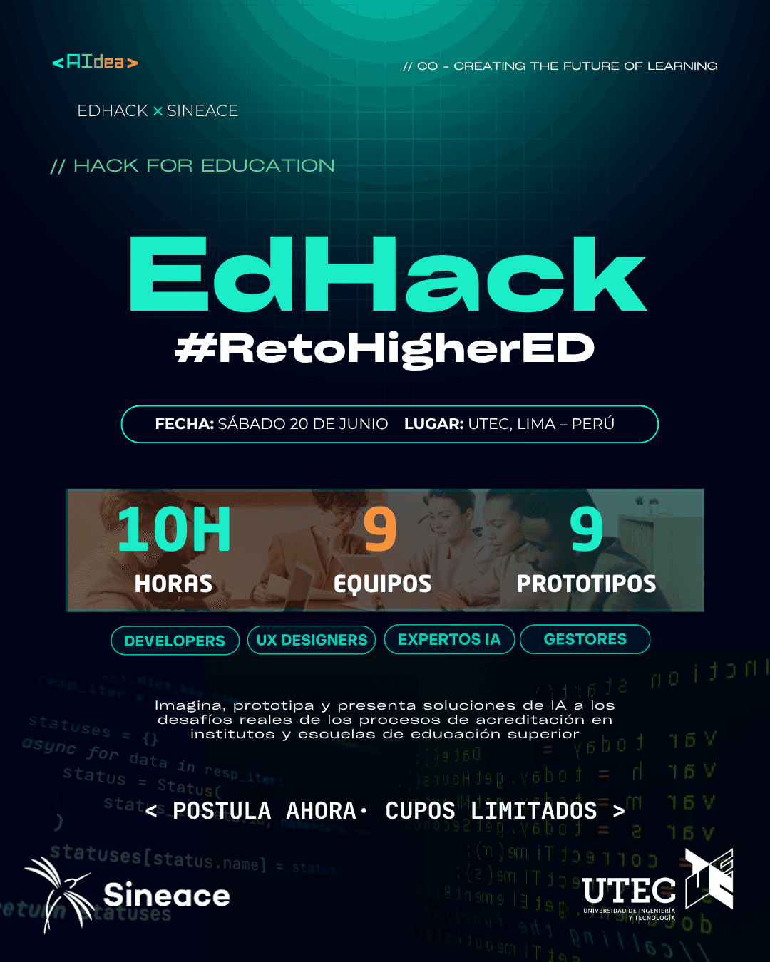 Portada de EdHack <Aidea> + Sineace - Tech y UX