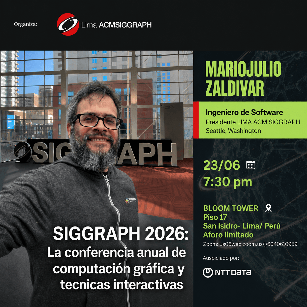 Portada de SIGGRAPH 2026 - Computación gráfica y técnicas interactivas (Presencial y/o Remoto) 🌐 por ACM SIGGRAPH Lima 🇵🇪