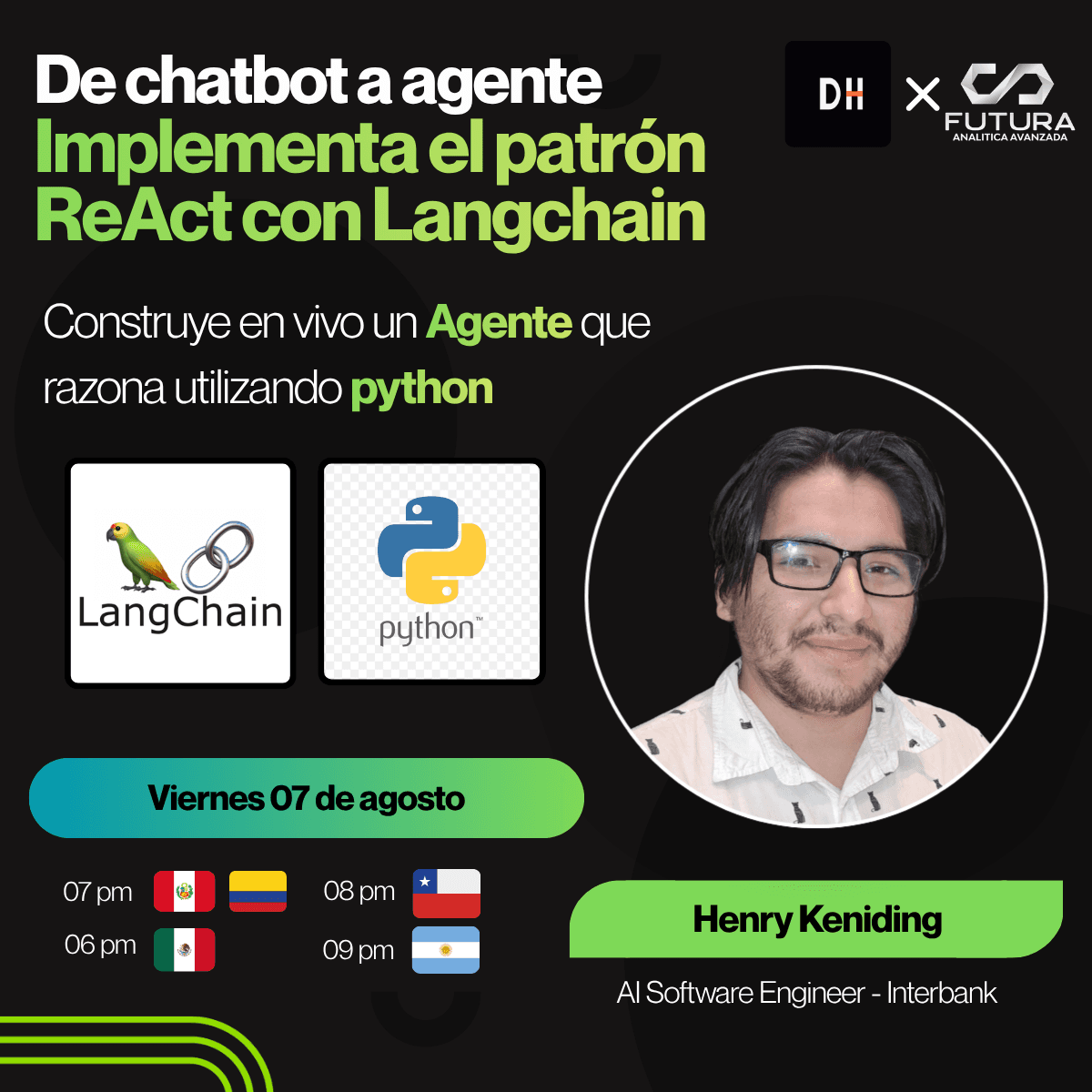Portada de De chatbot a agente: construye un Agente ReAct con LangChain y Python