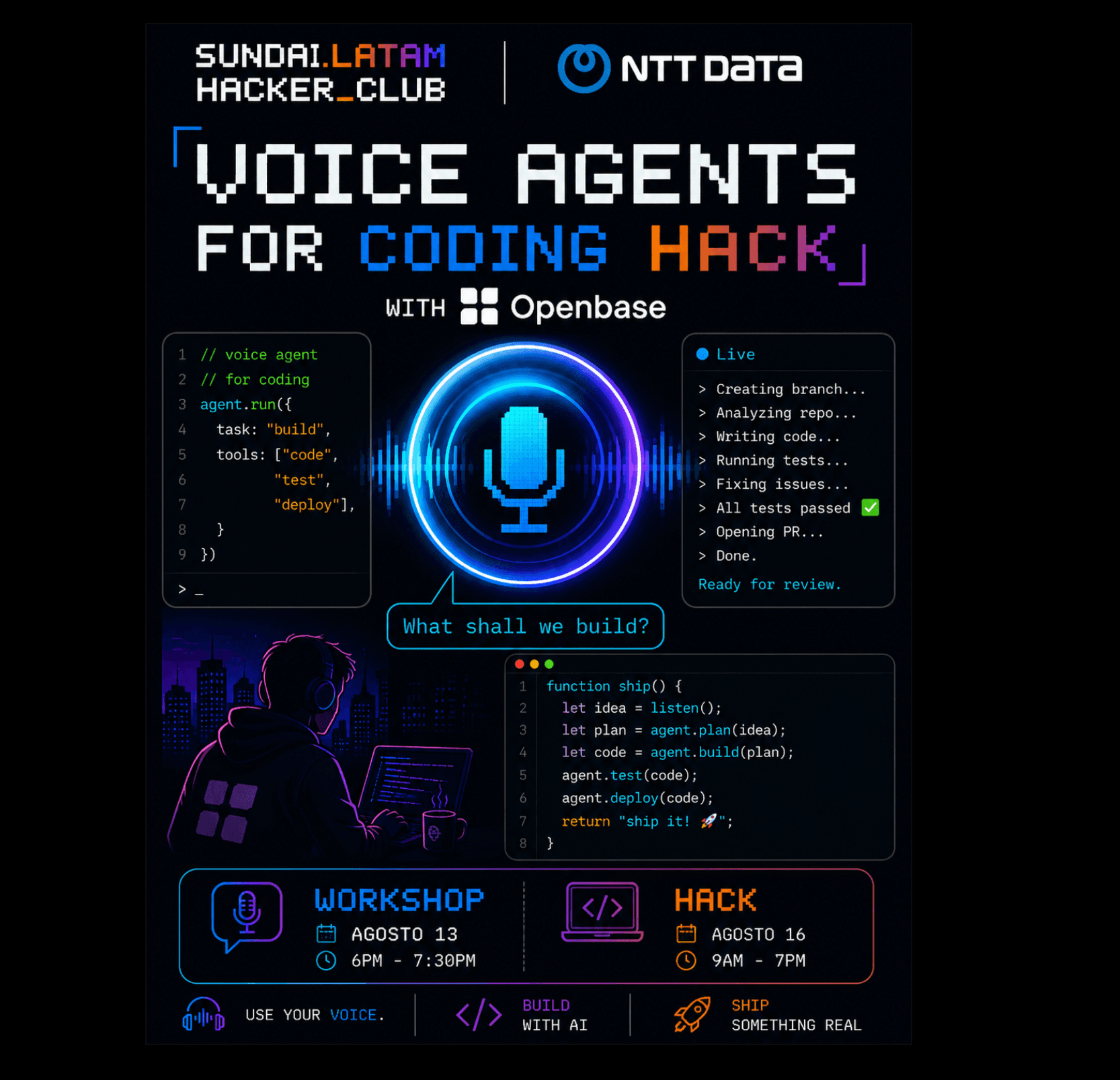 Portada de Voice Agents for Coding Hack con OpenBase