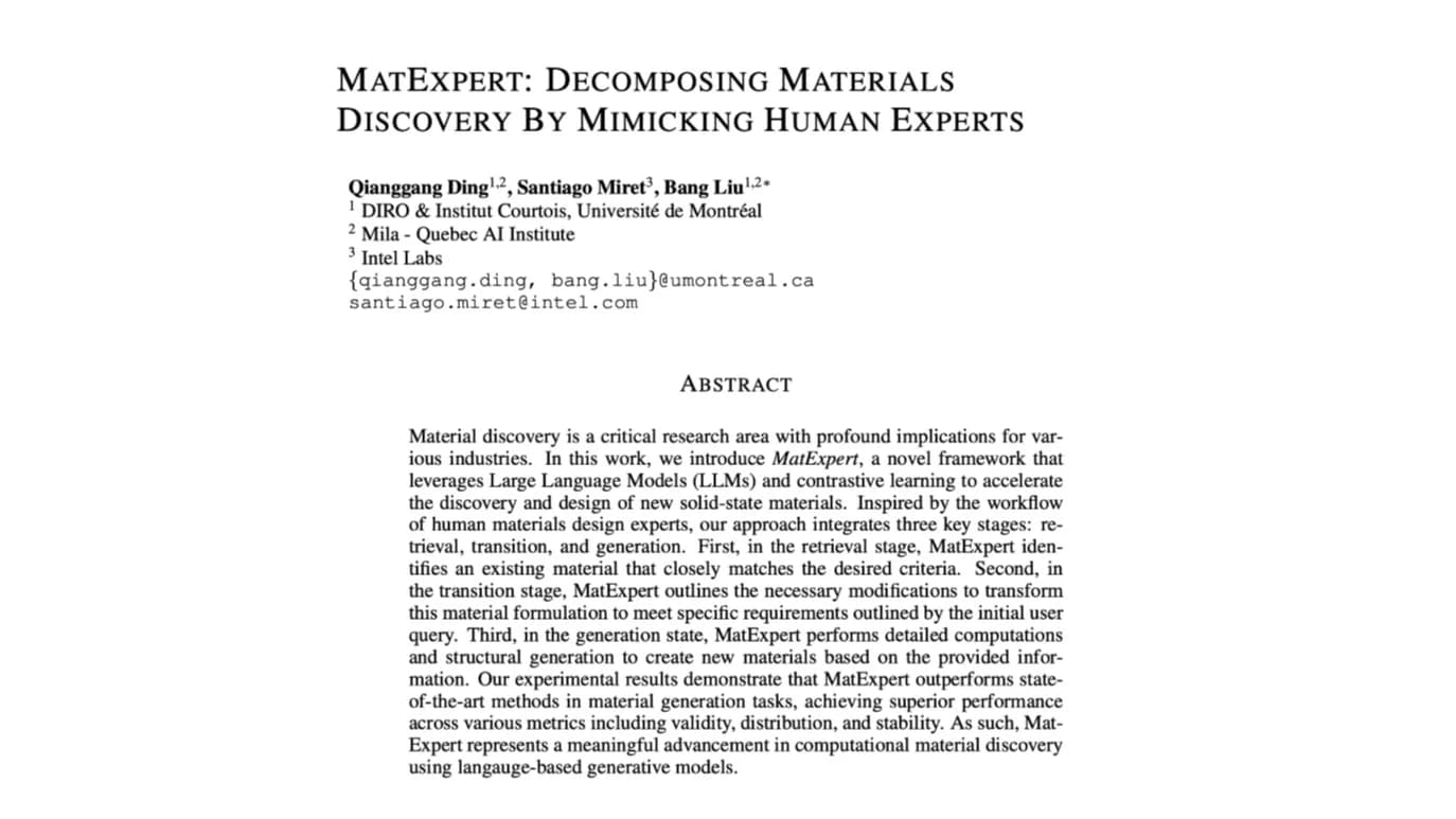 Portada de [AI Alliance Materials] MatExpert, a generative AI agent for inorganic materials