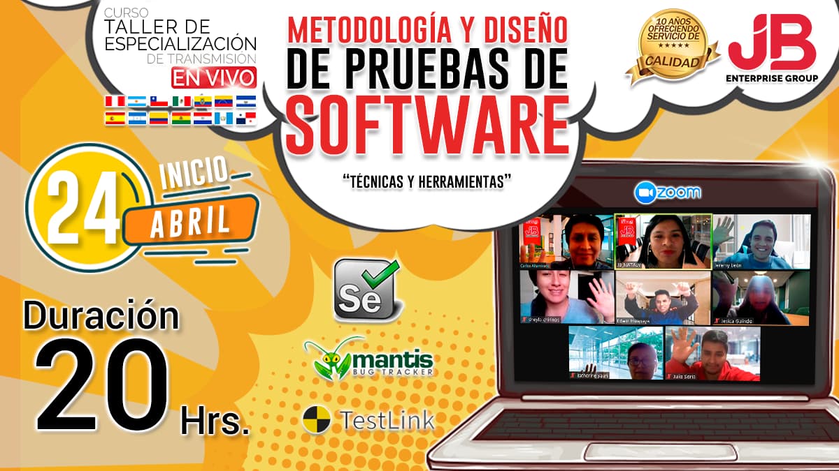 Portada de Curso de Transmisión en Vivo: “Metodología y Diseño de Pruebas de Software"