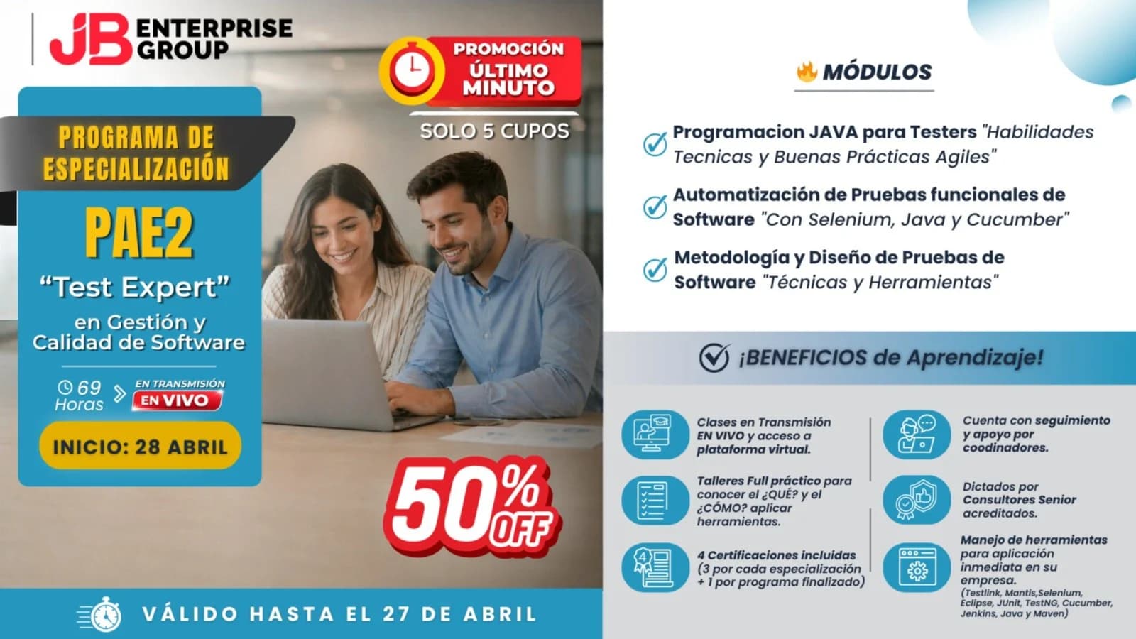 Portada de ULTIMO MINUTO! *50%OFF* PROGRAMA: "TEST EXPERT" Gestion y Calidad de Software.