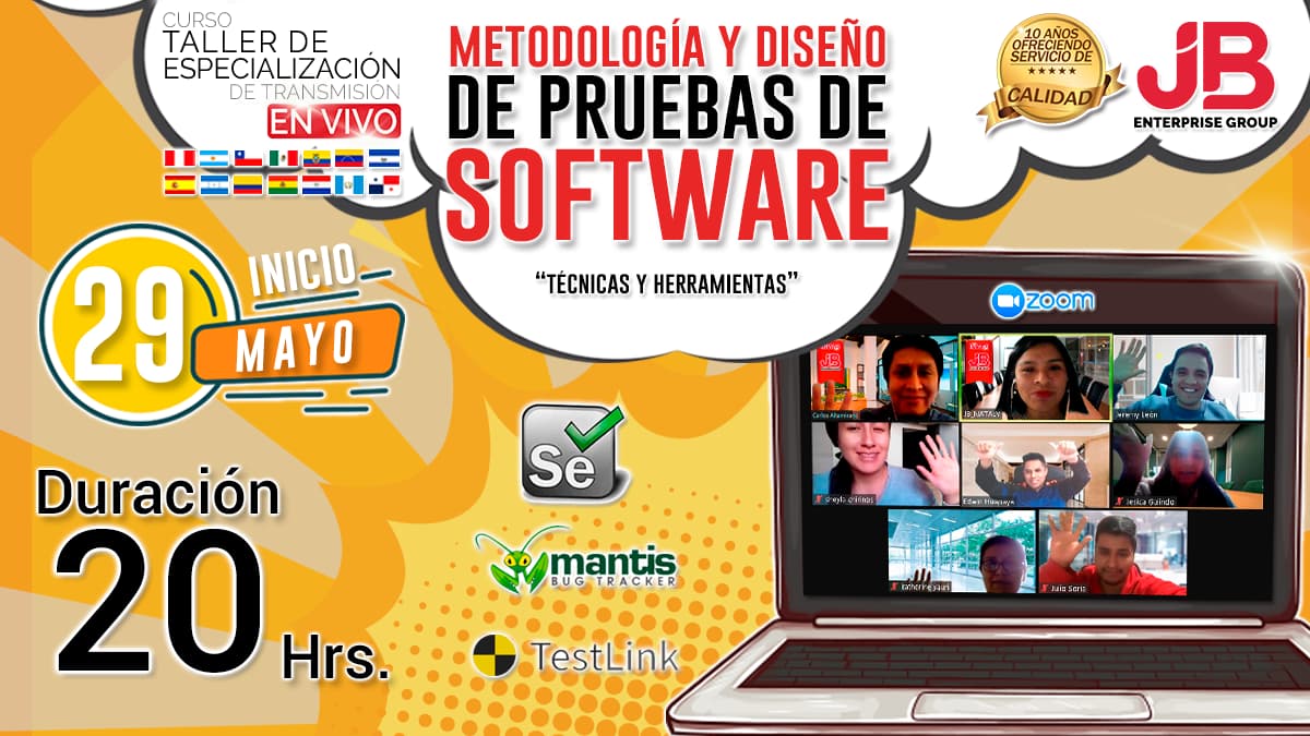 Portada de Curso de Transmisión en Vivo: “METODOLOGIA Y DISEÑO DE PRUEBAS SOFTWARE"