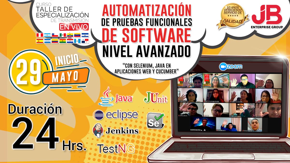 Portada de Curso de Transmisión en Vivo: “Automatización de Pruebas Func. de Software"