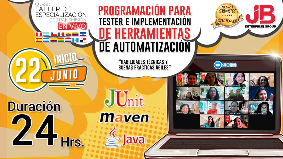 Portada de Curso en Vivo:Programación para Testers e Impl.de Herramientas de Automatización
