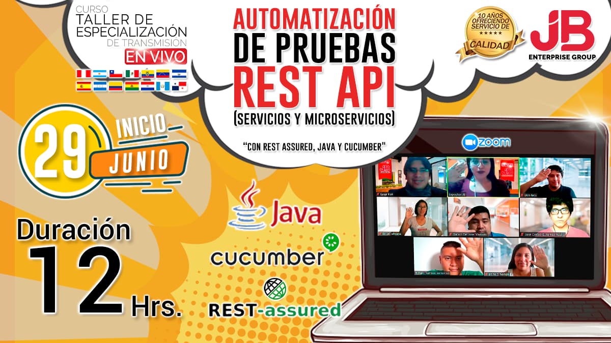 Portada de Curso en Vivo: Automatización de Pruebas Rest Api (Servicios y Microservicios)