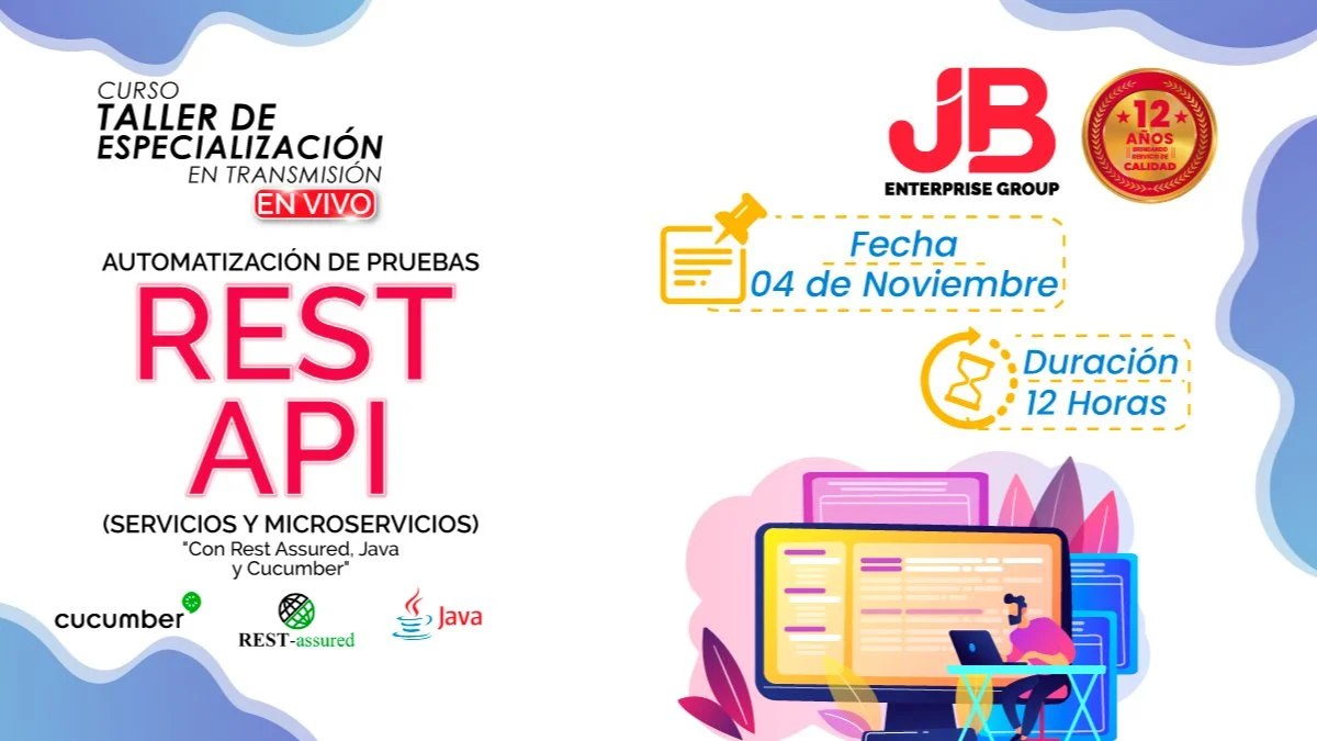 Portada de CURSO EN VIVO:“Automatizacion de Pruebas Rest Api "Con Rest Assured, Java "