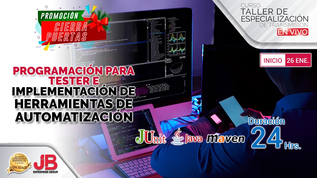 Portada de Curso en Vivo: “Programación para Testers e Imple. de Herramientas de Auto."