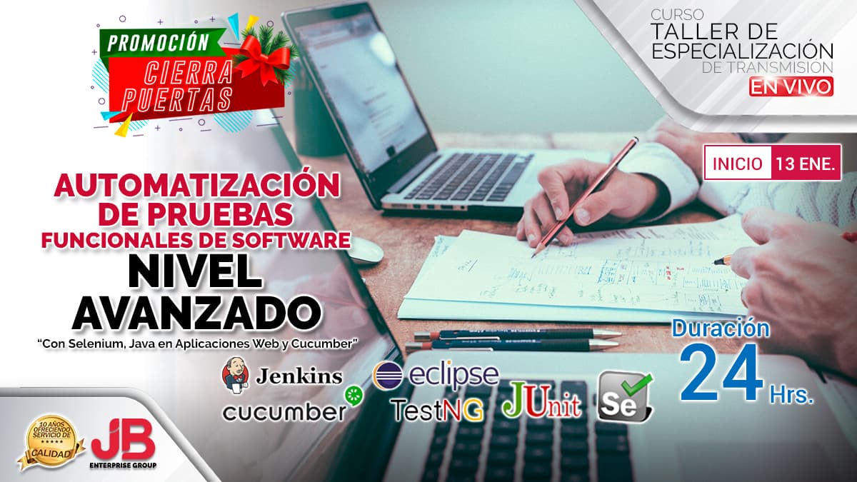 Portada de Curso de Transmisión en Vivo:Auto. de Pruebas func. de Software - Nivel Avanzado