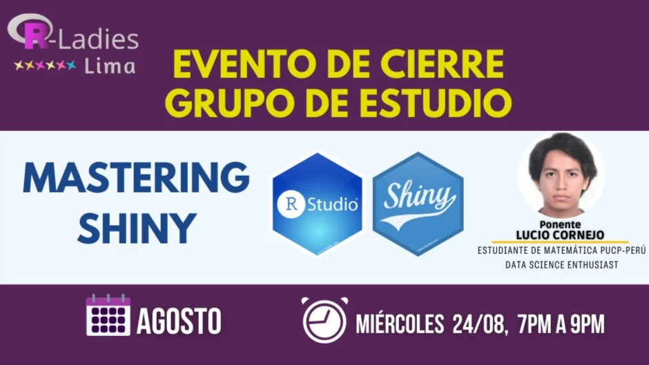 Portada de Grupo de estudio: "Mastering Shiny"- Evento de cierre