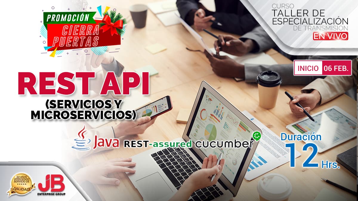 Portada de Curso de Trans. en Vivo:Auto. de Pruebas Rest Api (Serv. y Microservicios)