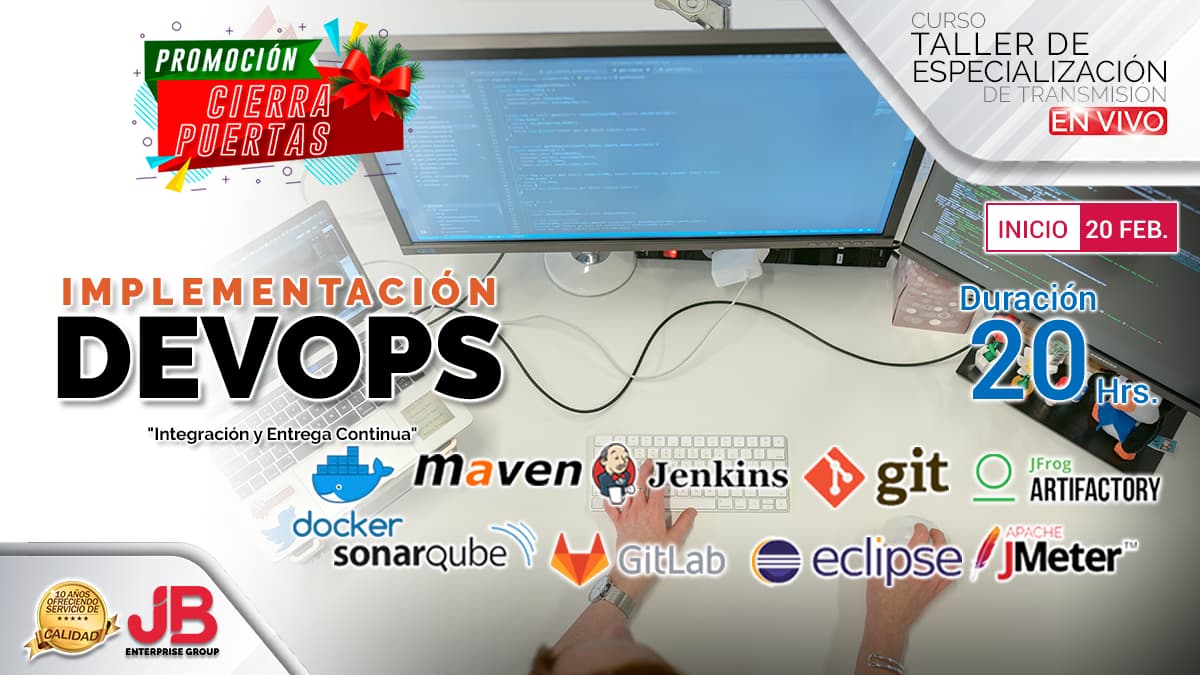 Portada de Curso en Vivo: “Implementación DevOps "Integración y Entrega Continua" "