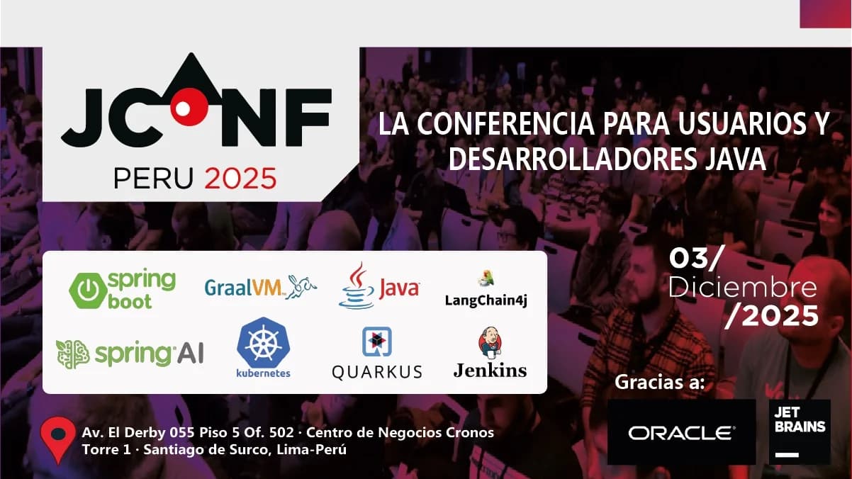 Portada de JConf Peru 2025 - 03 Dic - La Conferencia para usuarios y desarrolladores Java