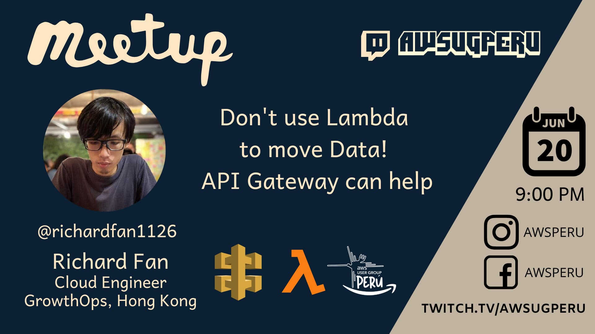 Portada de Don't use Lambda to move data, API Gateway can help! - Richard Fan - Hong Kong