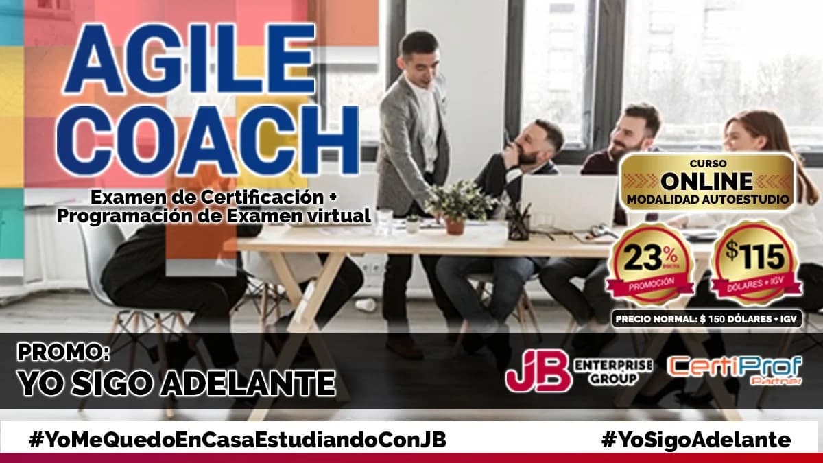 Portada de Promo Yo sigo Adelante:" Curso Online"- AGILE COACH CERTIFIED