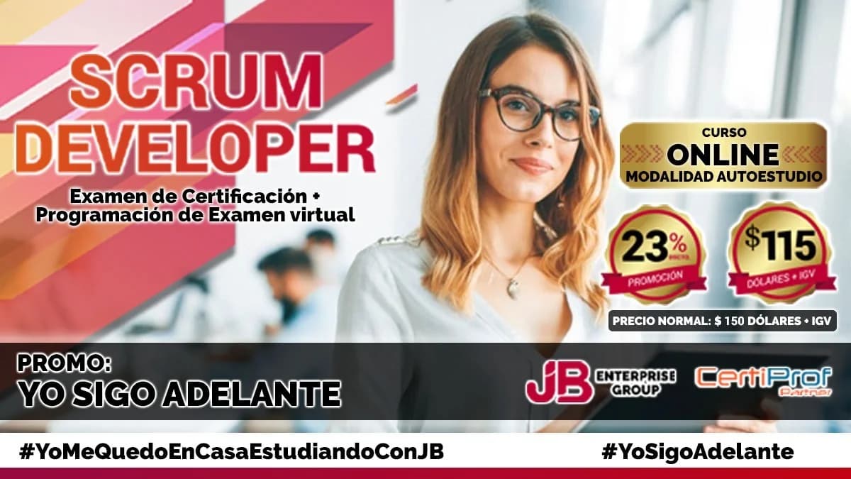 Portada de Promo Yo Sigo Adelante: "Curso Online": SCRUM DEVELOPER