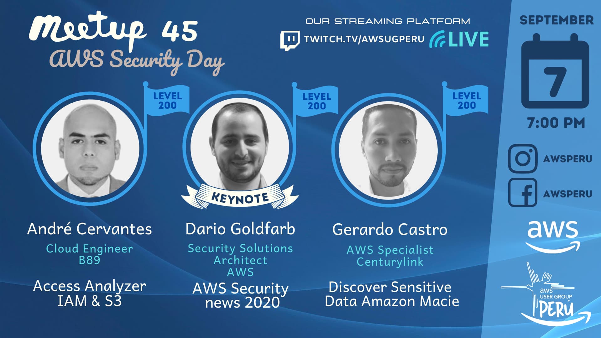 Portada de AWS Meetup #45 AWS Security Day with Dario Goldfarb (Security Sol. Architect)