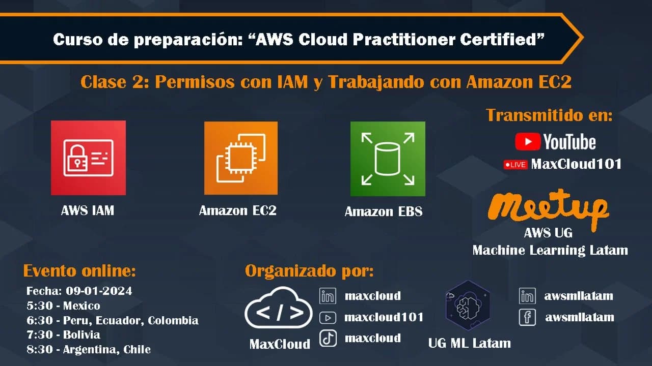 Portada de AWS Cloud Practitioner - Clase 2: Permisos con IAM y Trabajando con Amazon EC2