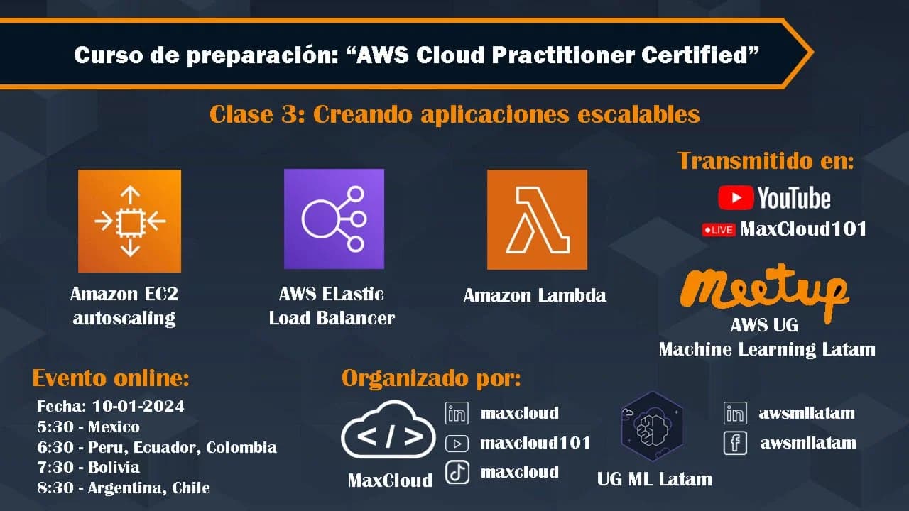 Portada de AWS Cloud Practitioner - Clase 3: Creando aplicaciones escalables