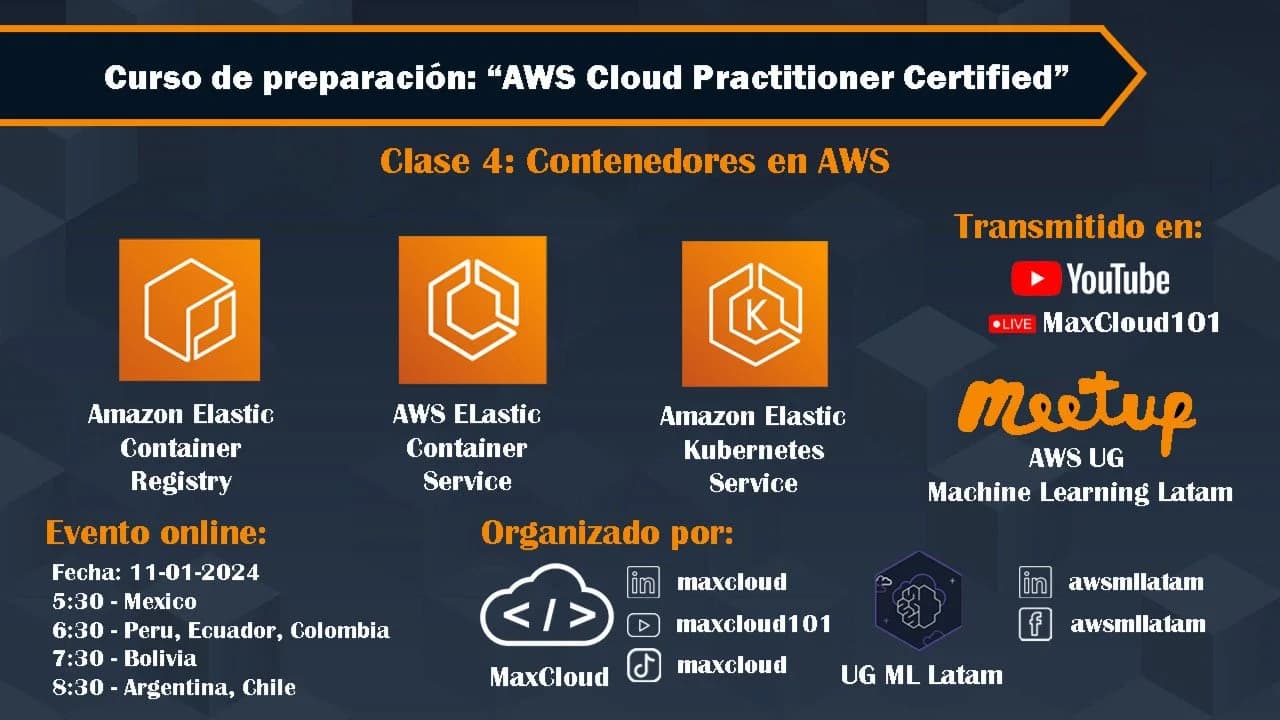 Portada de AWS Cloud Practitioner - Clase 4: Contenedores en AWS