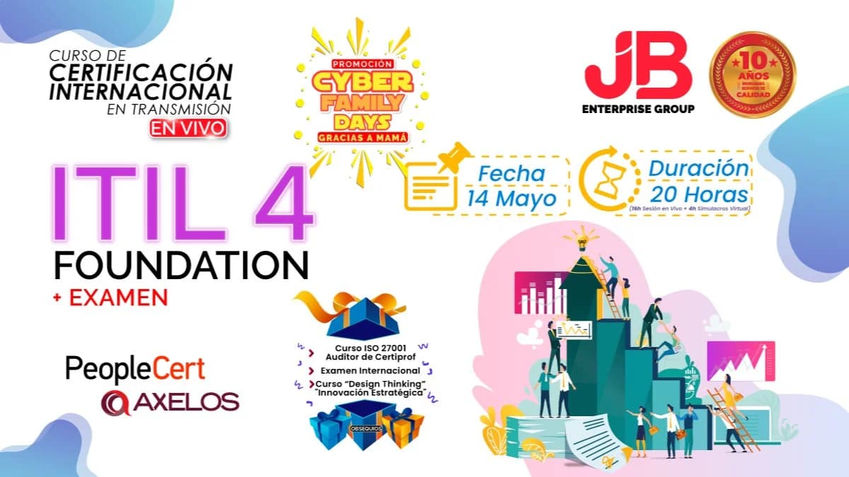 Portada de Certificacion: ITIL4 FOUNDATION "Preparación+Examen Internacional"