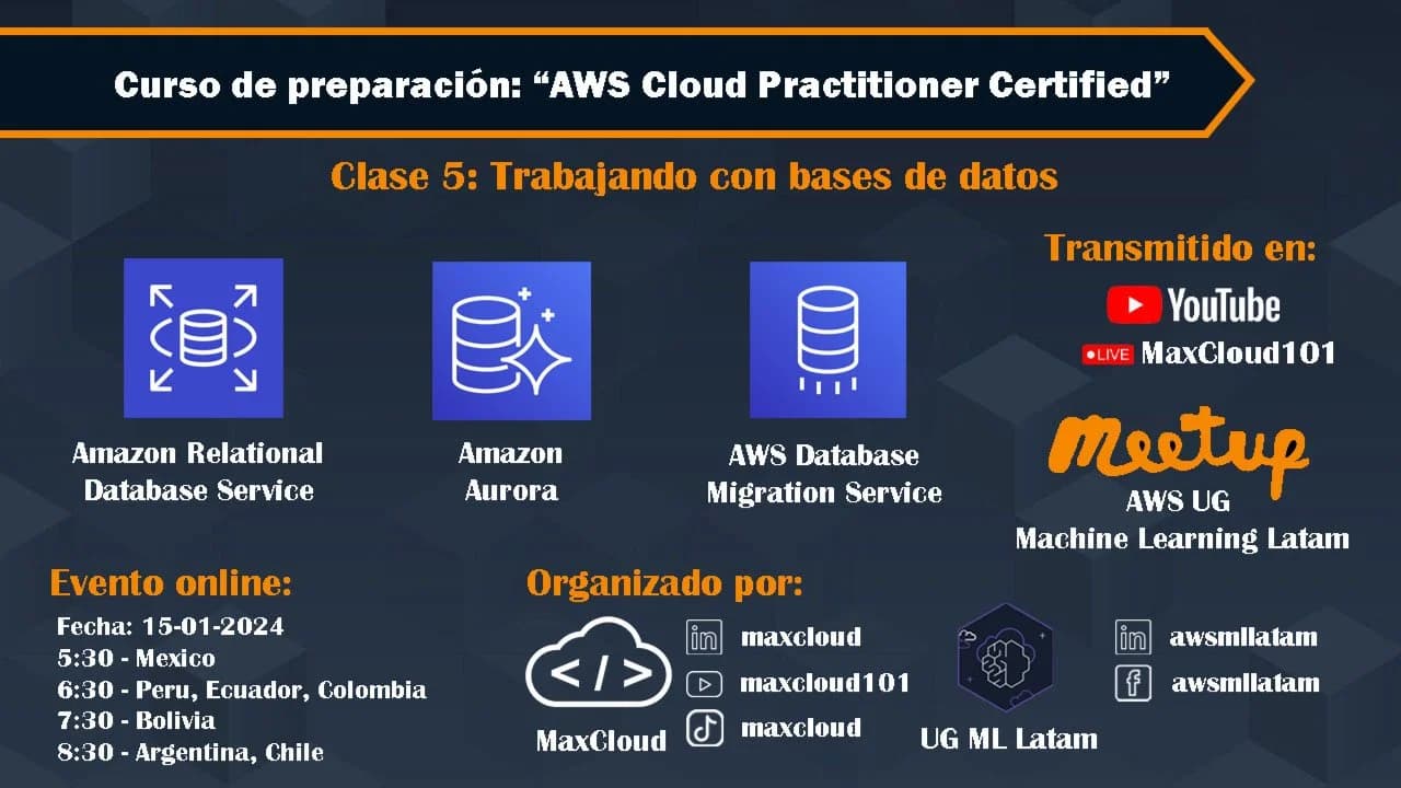 Portada de AWS Cloud Practitioner - Clase 5: Trabajando con bases de datos