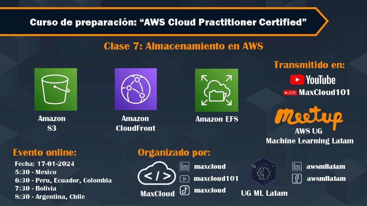 Portada de AWS Cloud Practitioner - Clase 7: Almacenamiento en AWS