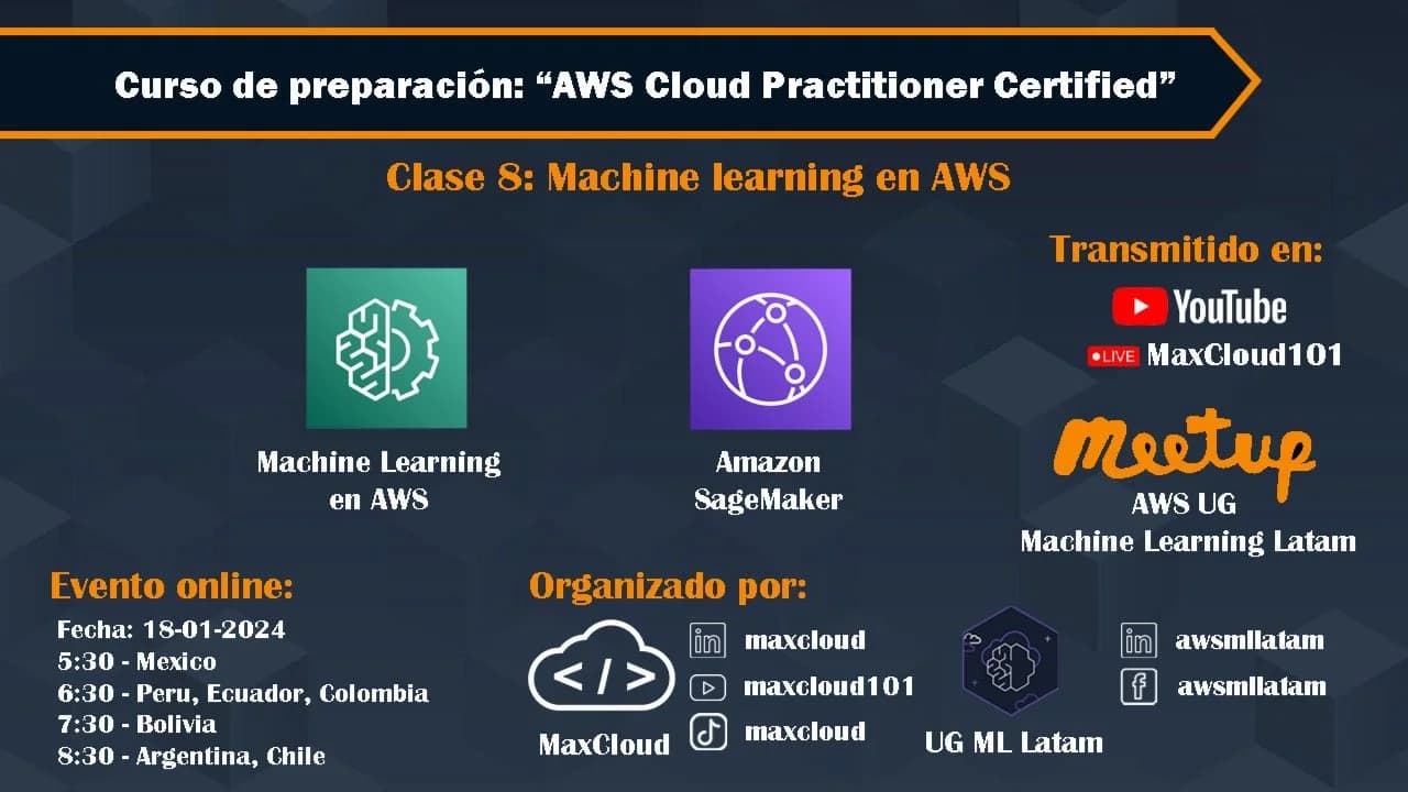 Portada de AWS Cloud Practitioner - Clase 8: Machine learning en AWS