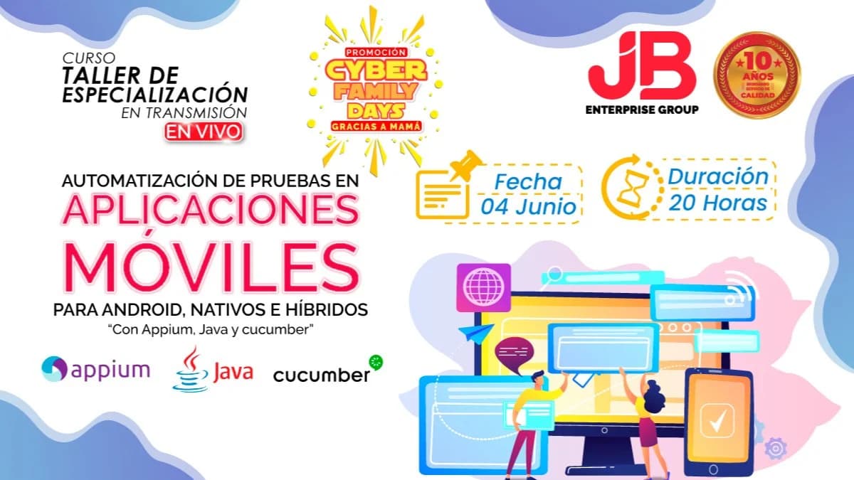Portada de Curso Taller: Automatizacion de Pruebas Aplicaciones Moviles "Con Appium, Java"