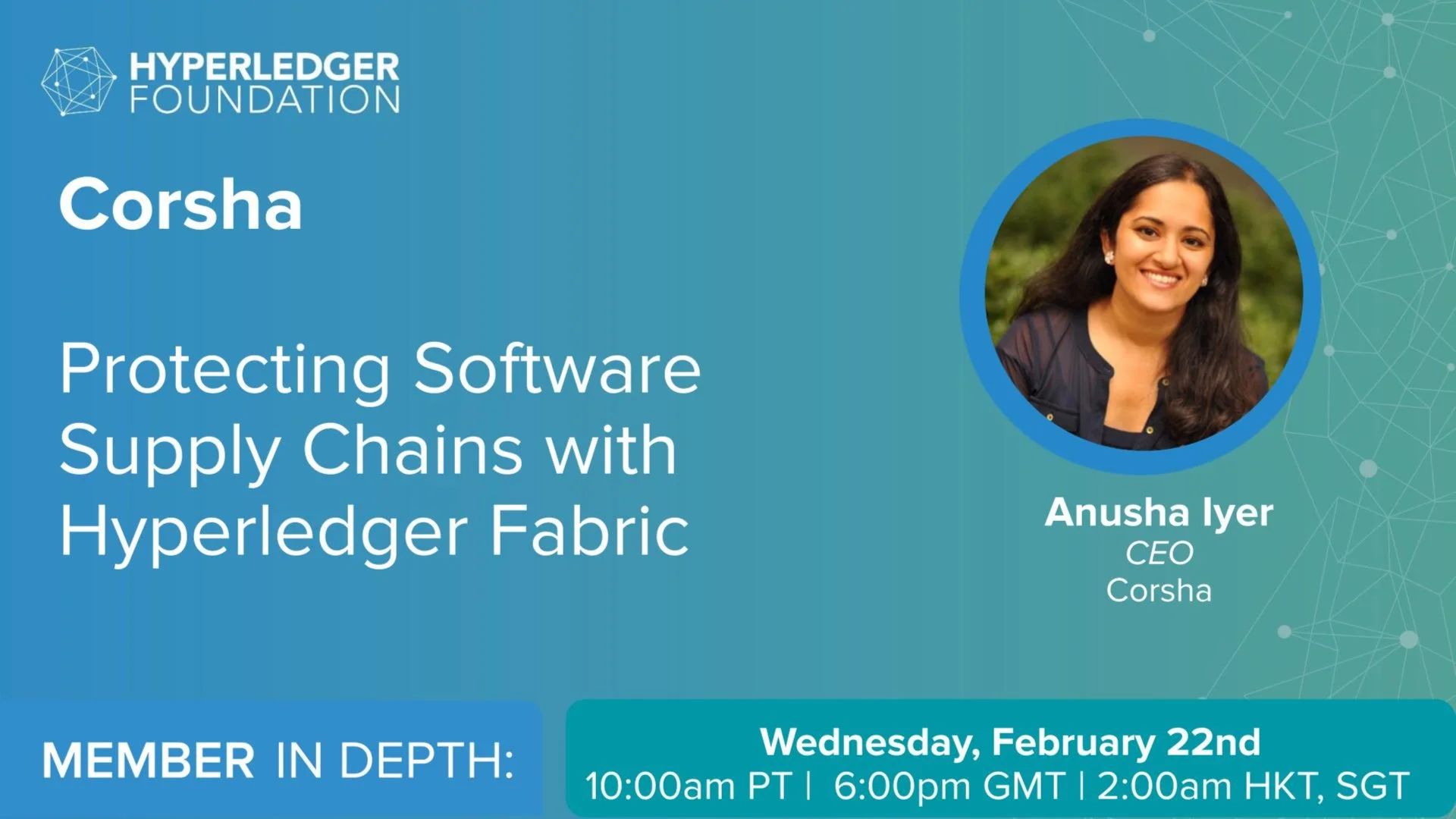 Portada de Webinar with Corsha: Protecting Software Supply Chains with Hyperledger Fabric
