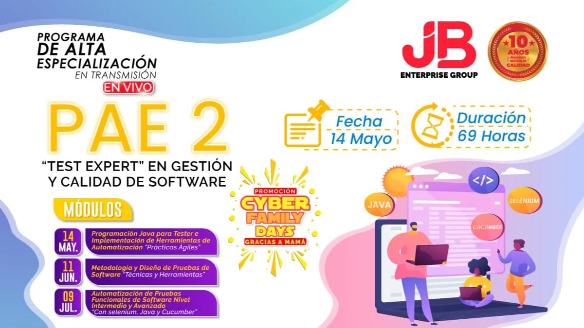 Portada de Programa de Especialización: "Test Expert en Gestión de Calidad de Software"