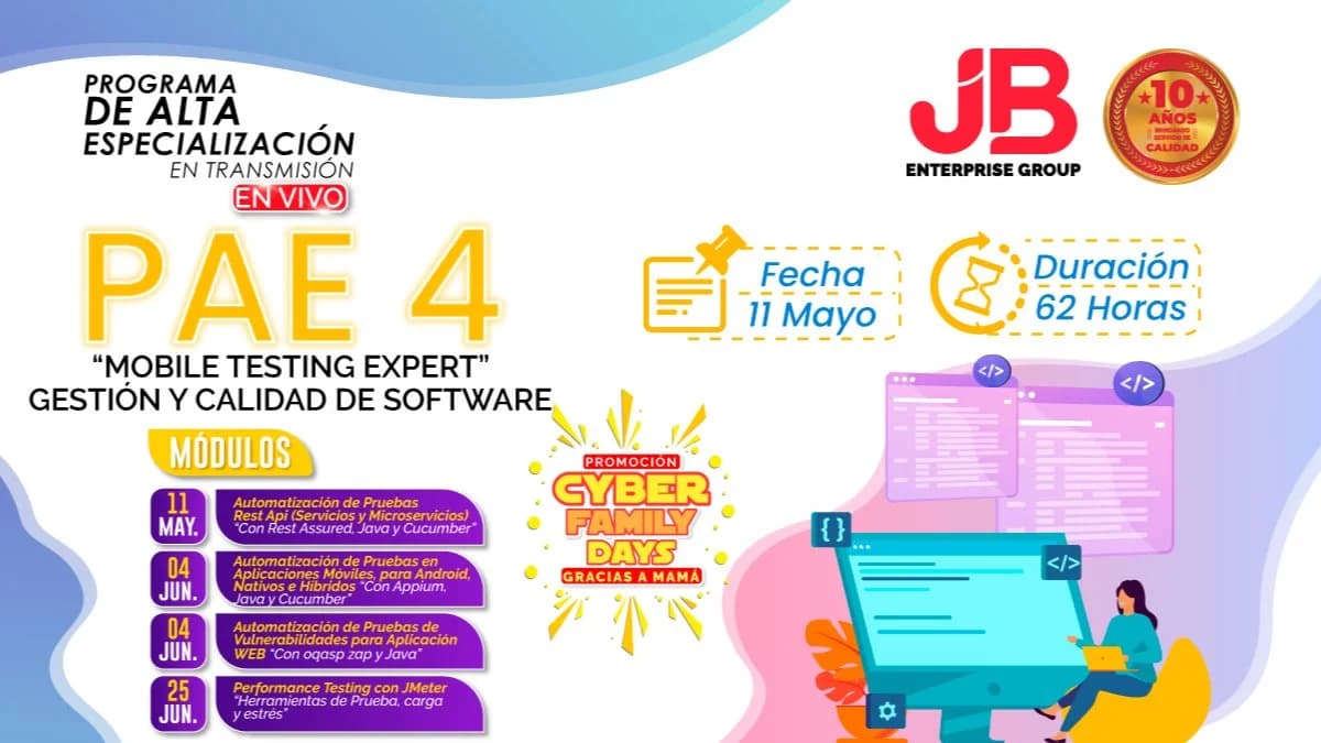 Portada de Programa de Especialización:"Mobile Testing Expert en Gestión de Calidad de Sof"
