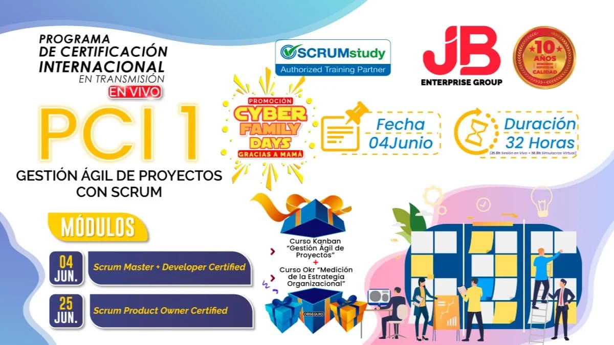 Portada de Programa de Certificación: "Gestión Ágil de Proyectos con Scrum"