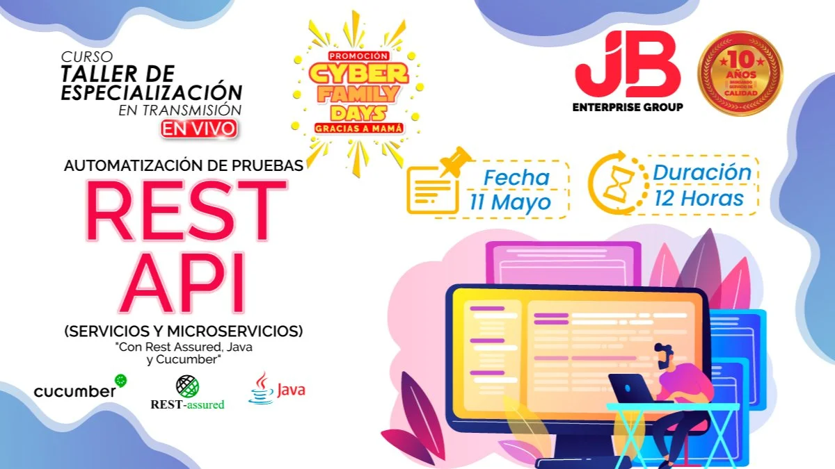 Portada de Curso Taller: “Automatizacion de Pruebas Rest Api "Con Rest Assured, Java "