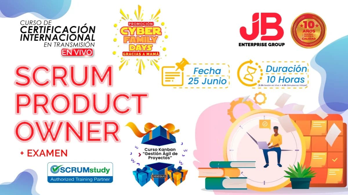 Portada de Certificacion: SCRUM PRODUCT OWNER: "Preparacion + Examen Internacional"
