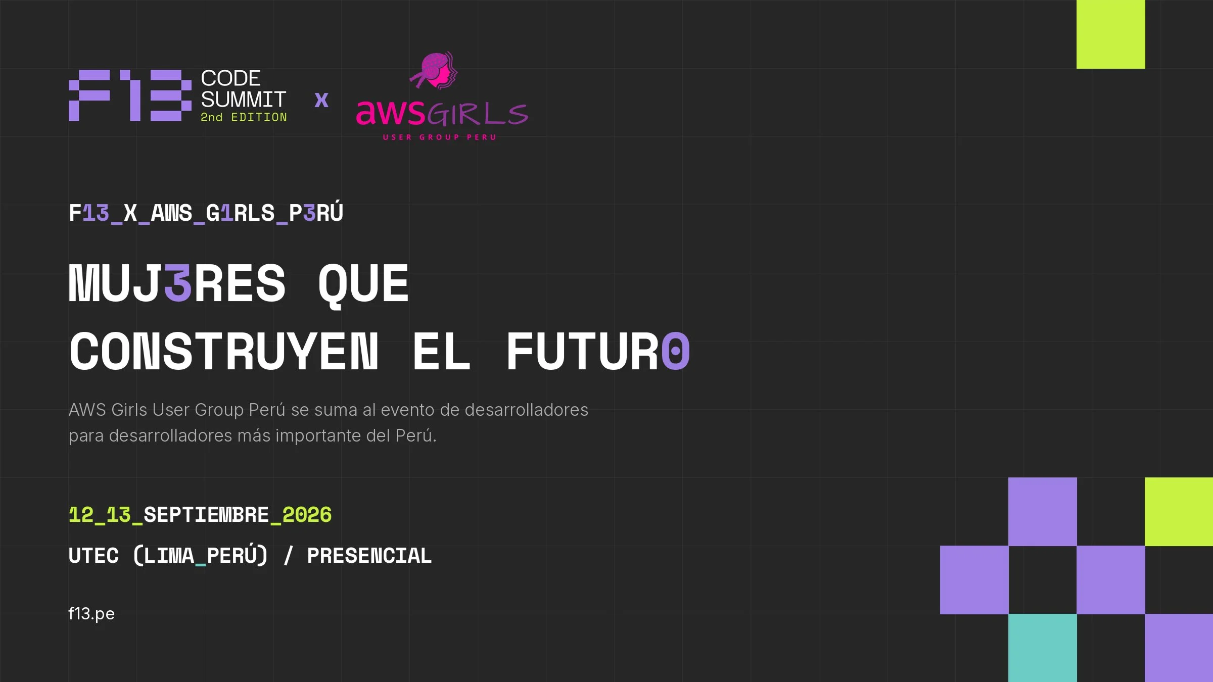 Portada de F13 CODE SUMMIT X AWS GIRLS PERU