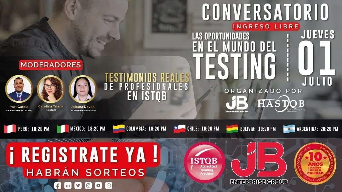 Portada de CONVERSATORIO *INGRESO LIBRE*: "LAS OPORTUNIDADES EN EL MUNDO DEL TESTING"