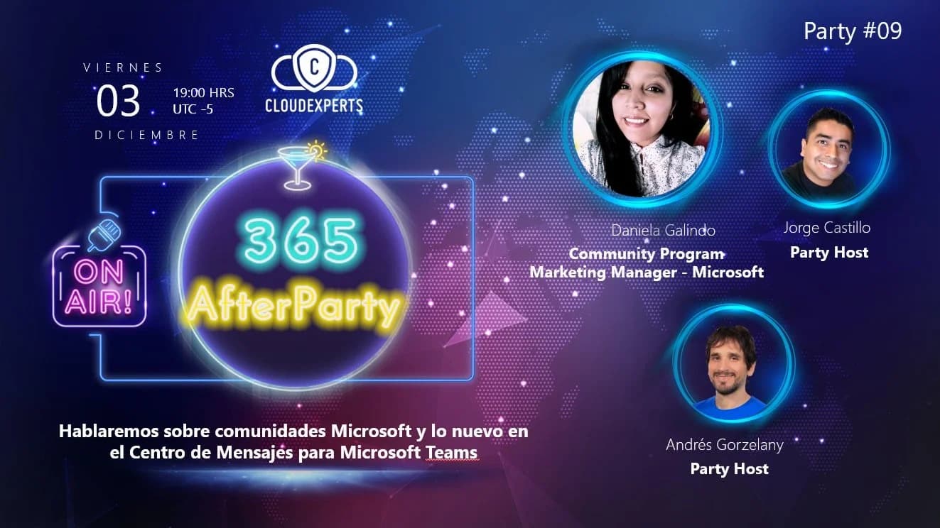 Portada de AfterParty 09 | Comunidades Microsoft y Message Center Microsoft Teams
