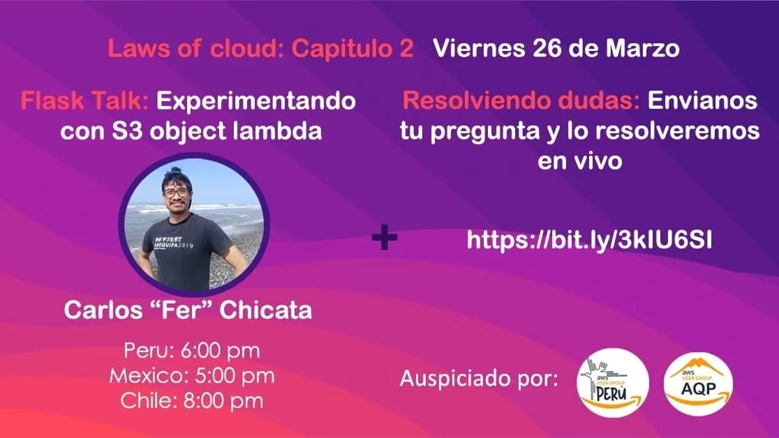 Portada de Episodio #2 de Laws of Cloud: Lambda y s3 con Fer #AWSUGArequipa