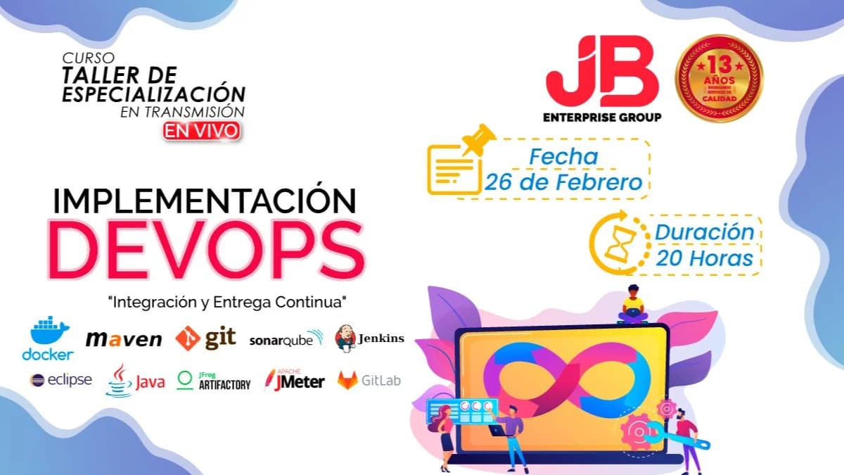 Portada de CURSO EN VIVO: Implementación DevOps "Integración y Entrega Continua"