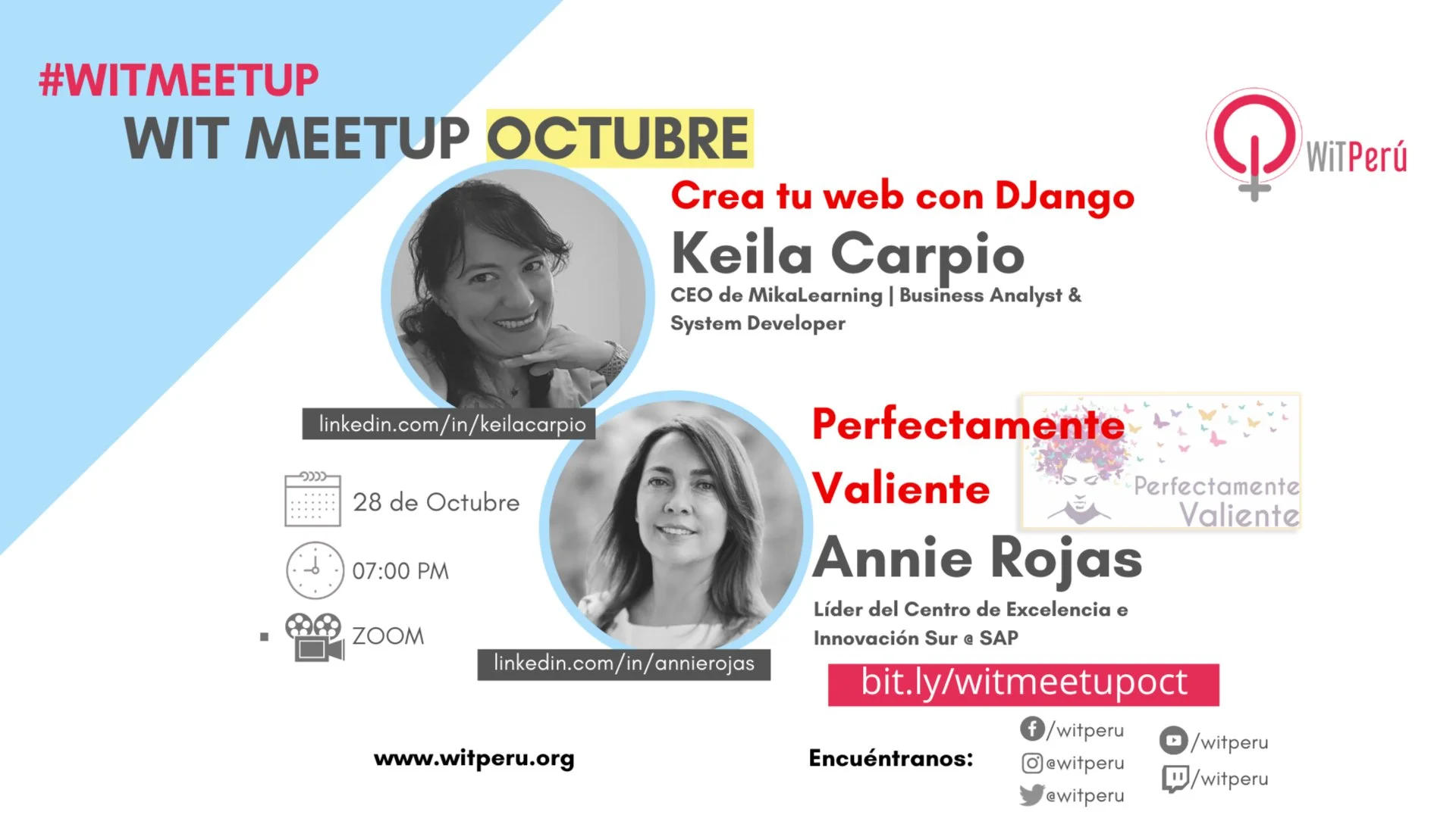 Portada de WITMeetup: Perfectamente Valiente y Crea tu web con Django