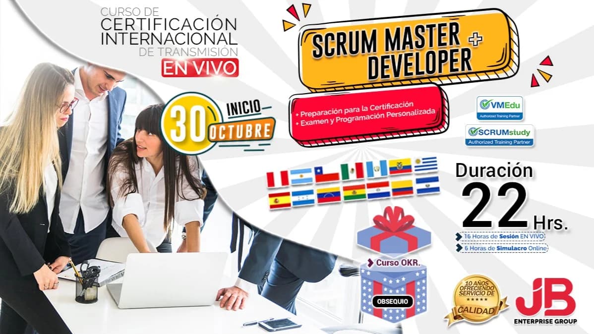 Portada de CURSO TRANSMISIÓN EN VIVO: SCRUM MASTER Y SCRUM DEVELOPER
