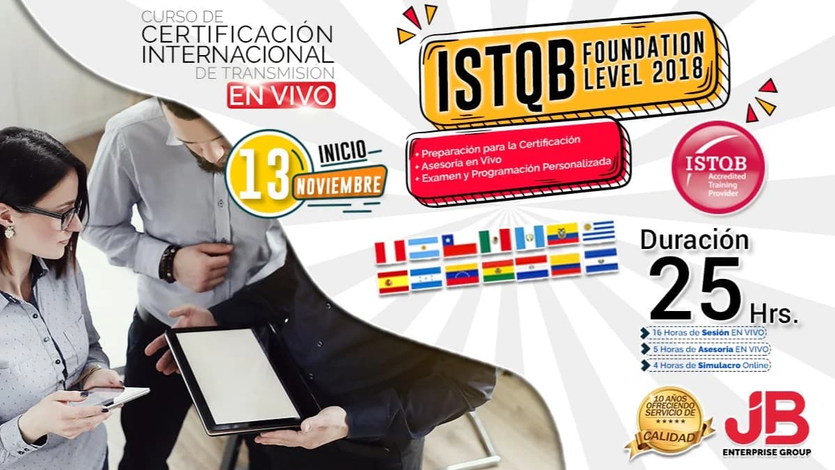 Portada de Curso de Transmisión en Vivo: “ISTQB FOUNDATION LEVEL 2018"