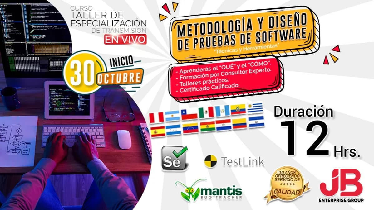 Portada de Curso de Transmisión en Vivo: “Metodología y Diseño de Pruebas de Software"