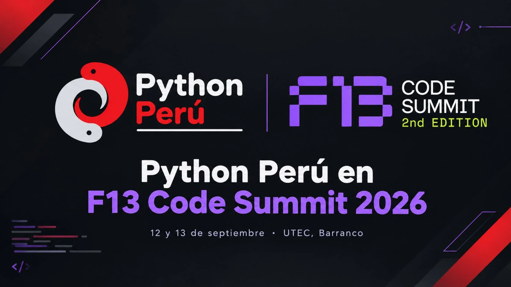 Portada de Python Perú en F13 Code Summit 2026