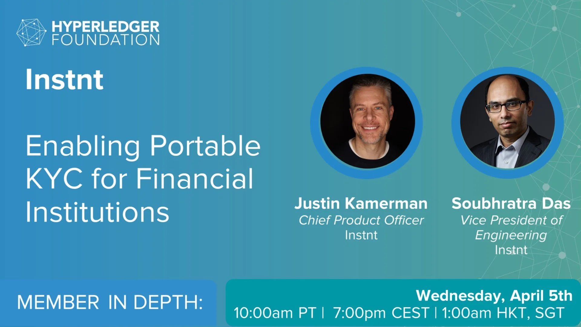 Portada de Hyperledger webinar with Instnt:Enabling Portable KYC for Financial Institutions