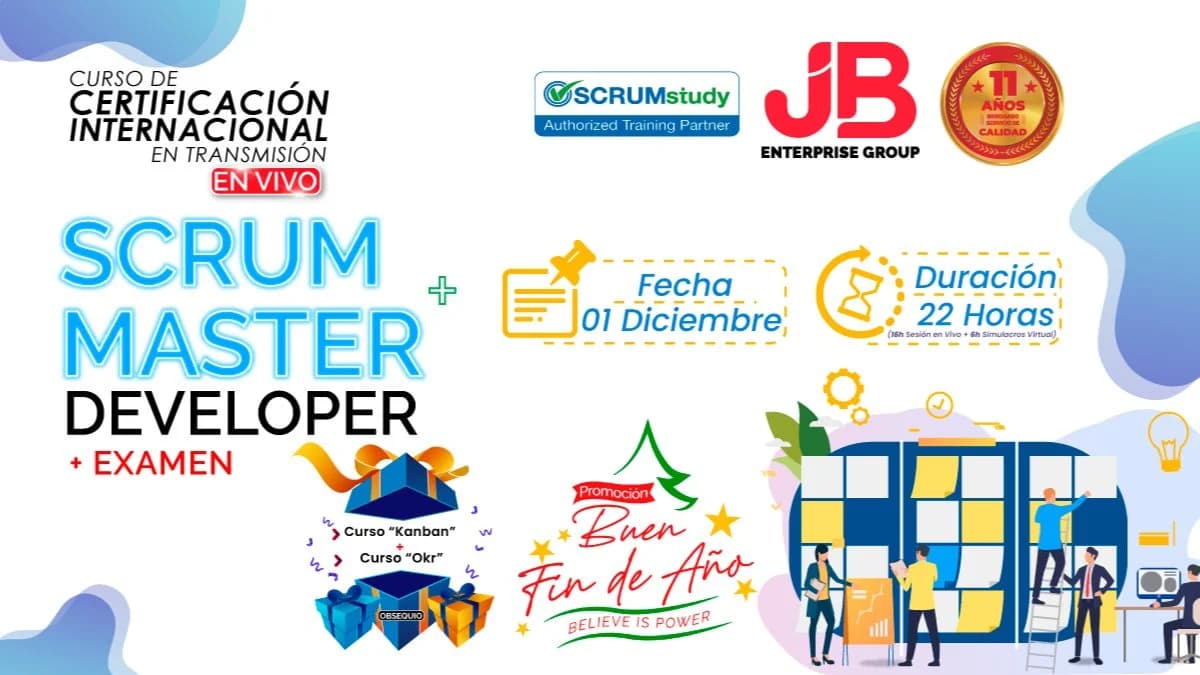 Portada de Buen fin de Año:Scrum Master y Developer Preparacion y Examen Internacional"